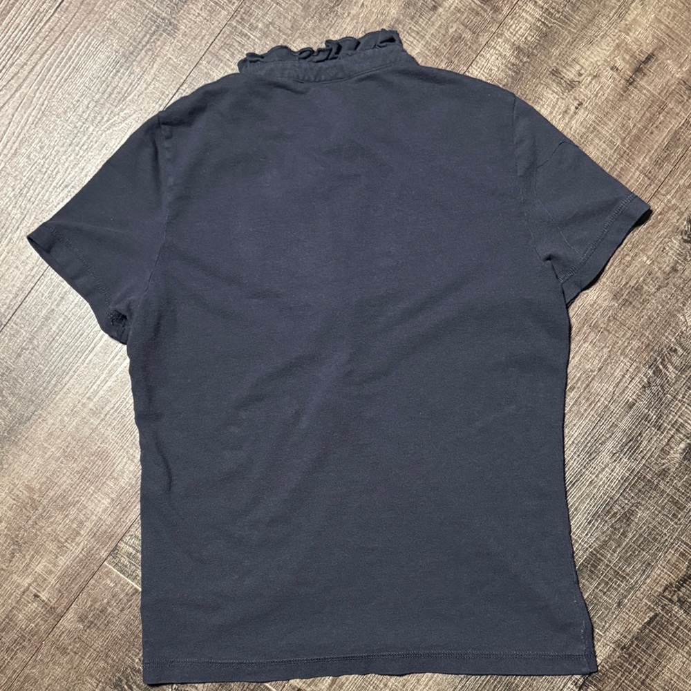 Tory Burch Emily Ruffle Polo Navy Shirt - Picture 8 of 8